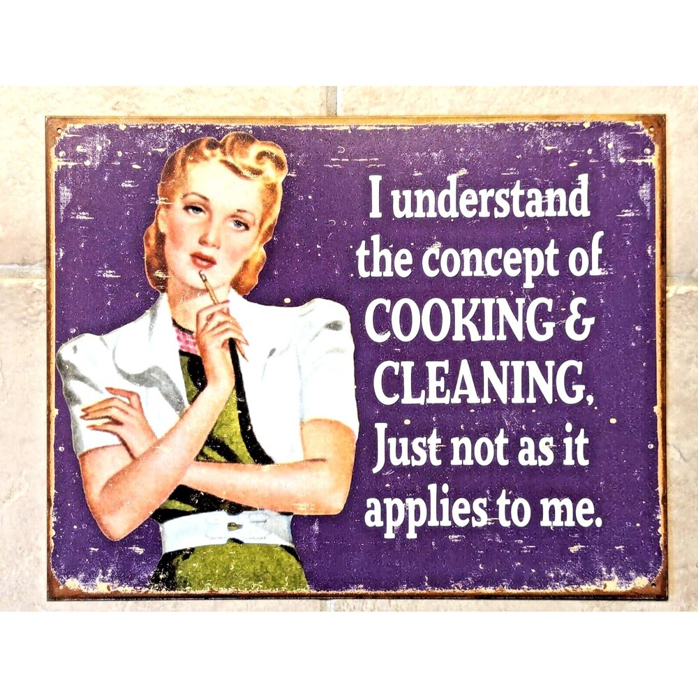 Cooking and Cleaning Retro Tin Sign 12.5 x 16-in Rustic Vintage Style Home Decor